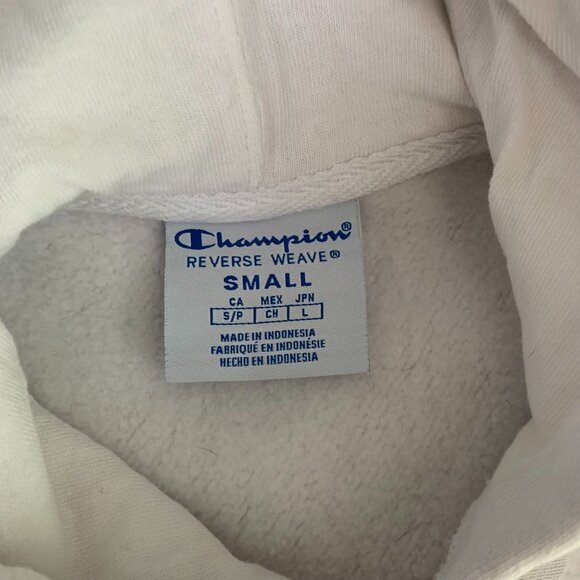 Champion Reverse Weave Hoodie Sweatshirt S White Embroidered Kangaroo Pocket - Picture 7 of 7